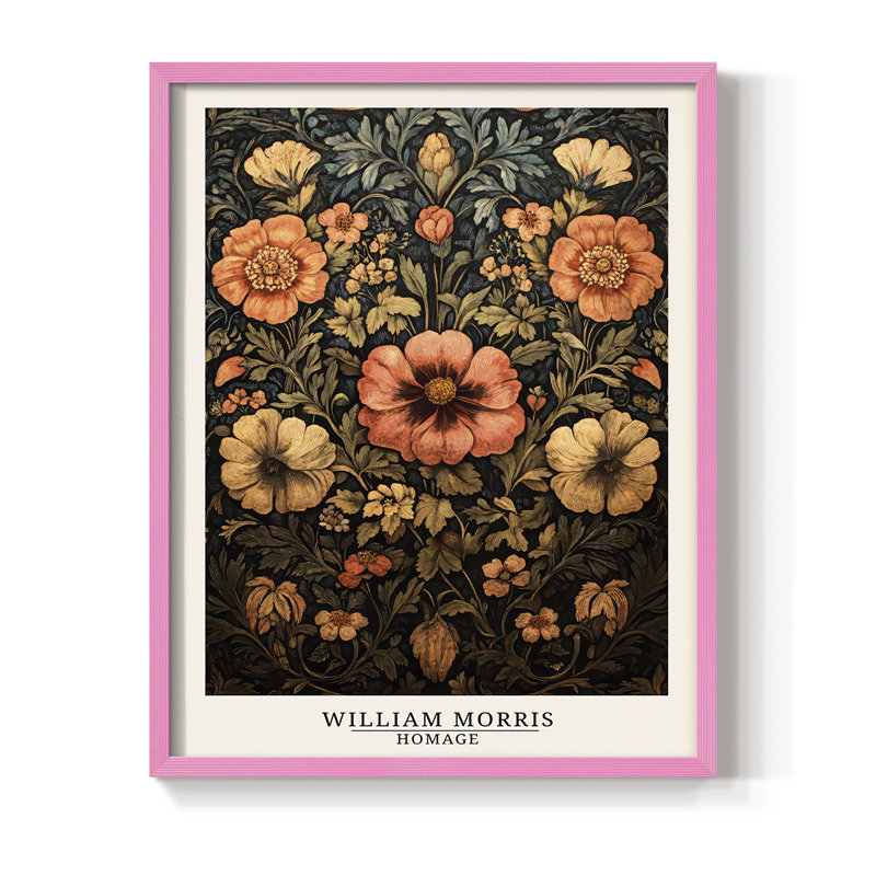 Imprimé encadré de la série II de William Morris - bois massif, Rose, H 30 po x l 24 po