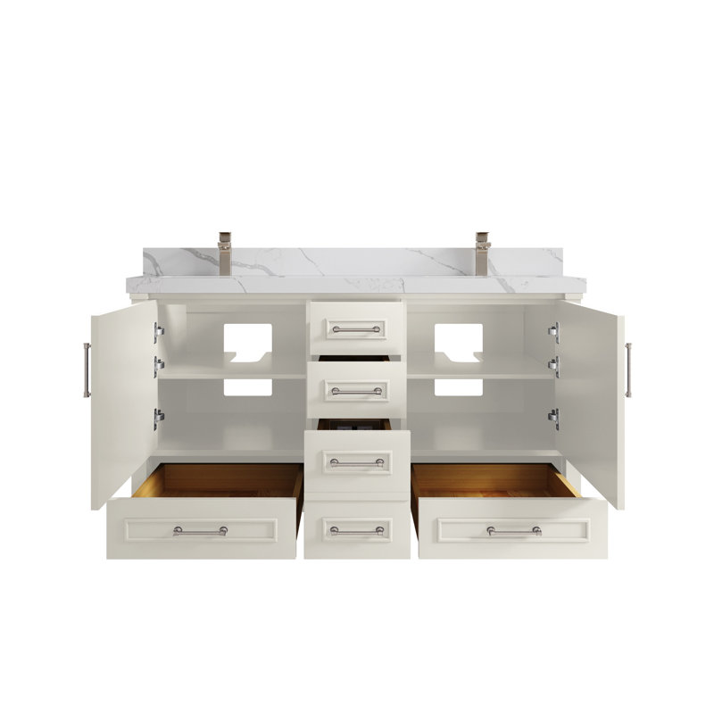 Meuble-lavabo double 60 po avec comptoir Aberdeen, Calacatta Laza