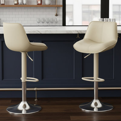 Modern Upholstered Faux Leather Swivel Adjustable Height Bar Stools Bar Stools with Footrest (Set of 2)