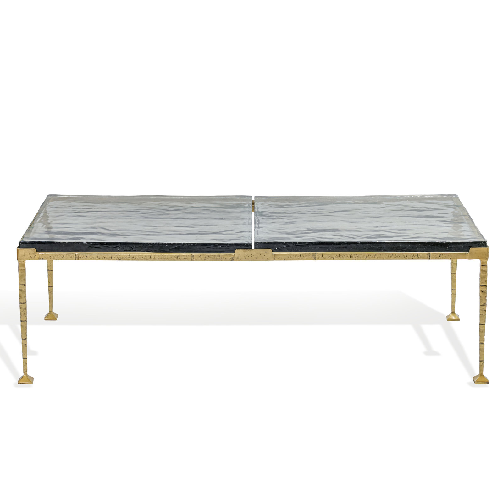 Castino 50" Glass Coffee Table, Smoked Glass / Brass