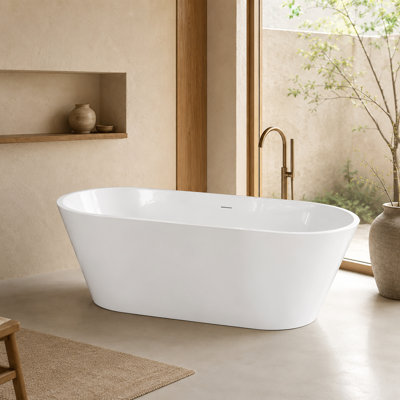 67 in. L x 29.5 in. W Spa-Style Deep Soaking Freestanding Acrylic Bathtub with Drain and Overflow, Glossy White