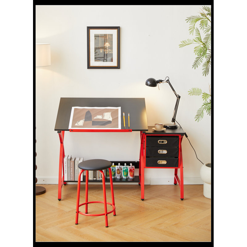 Table à dessin Mikayah, Noir / rouge