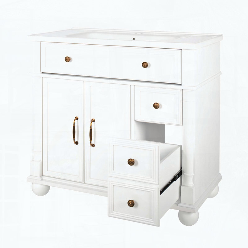 Meuble-lavabo Mid-Century avec base romaine, blanc, Blanc