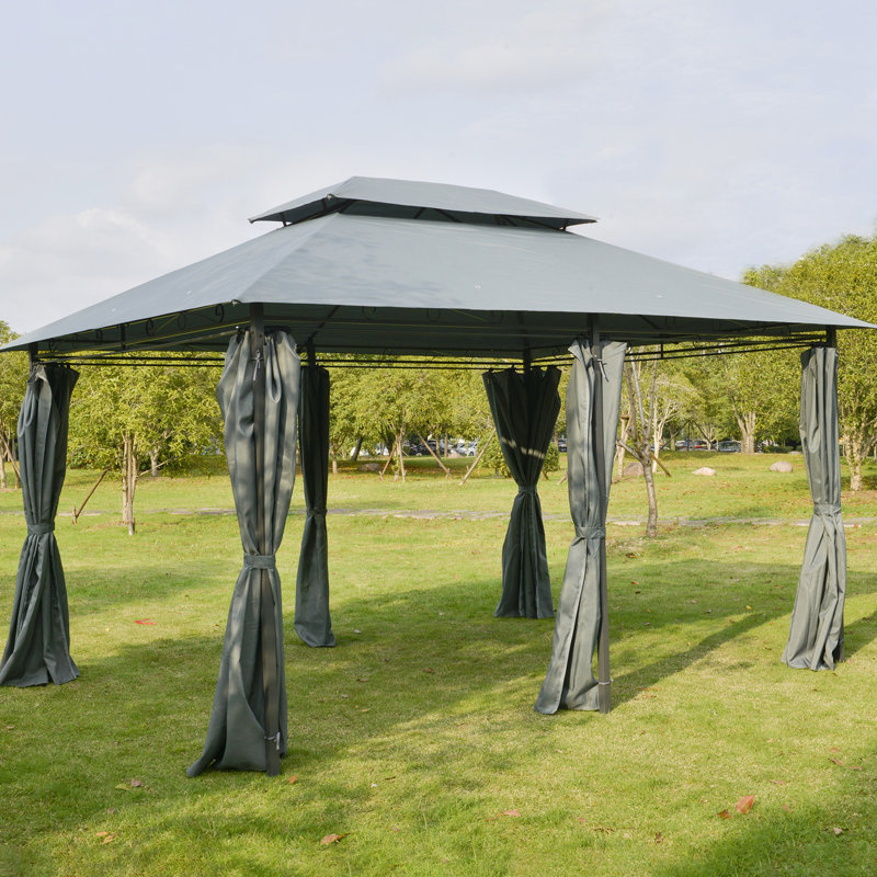 Pavillon de jardin spacieux 10 pi x 13 pi - auvent avec rideaux, toit ventilé, structure extérieure en acier sauge gris
