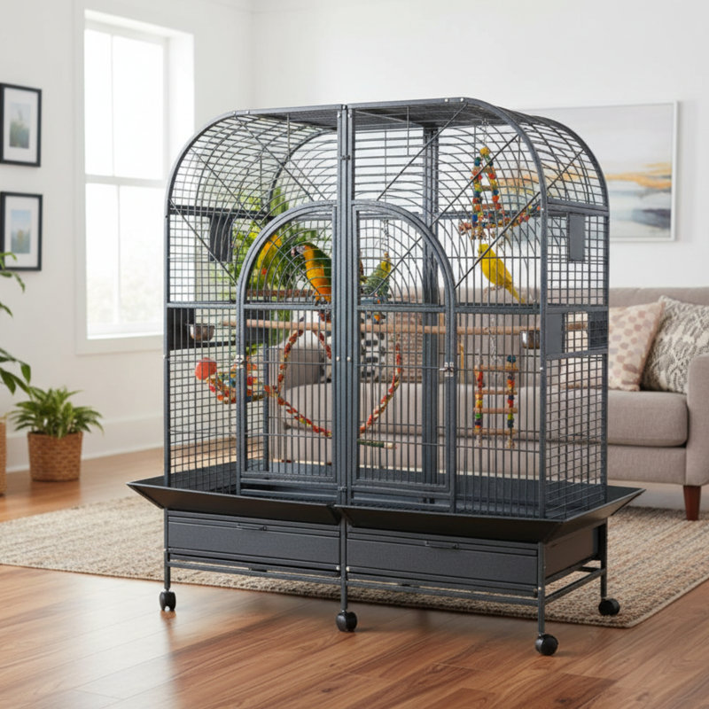 Double cage d'ara avec diviseur - Platine, Platine