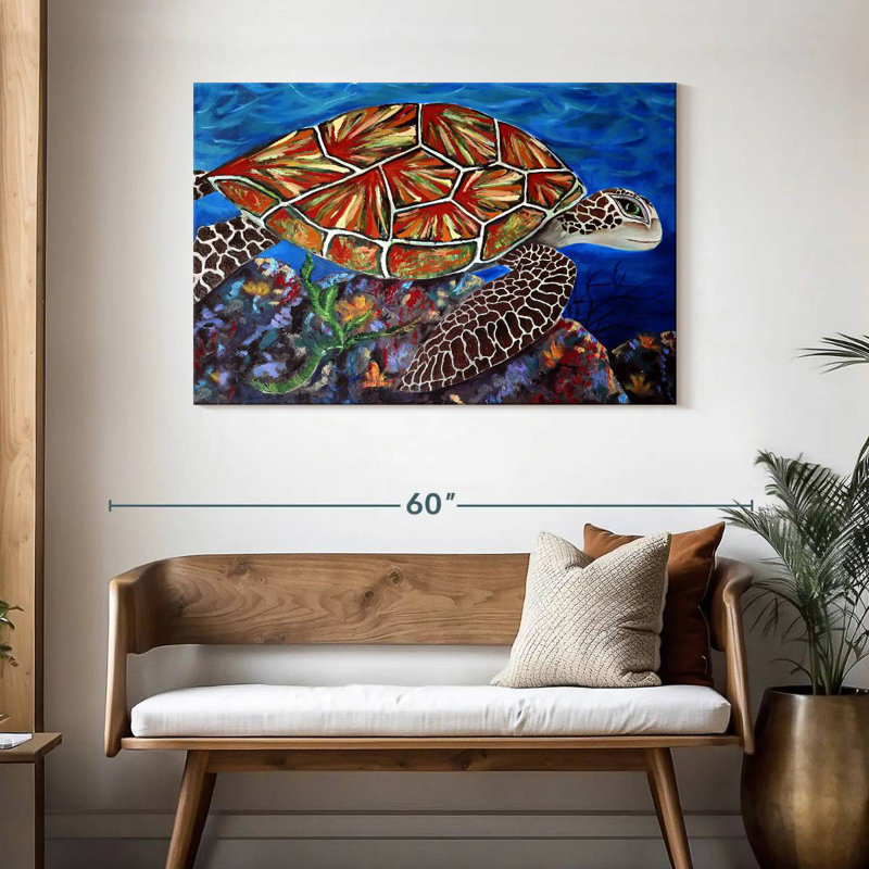 Splashy Sea Turtle, 30" H x 45" W