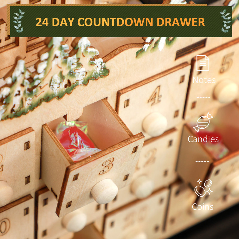 Light Up Christmas Advent Calendar with 24 Countdown Drawers