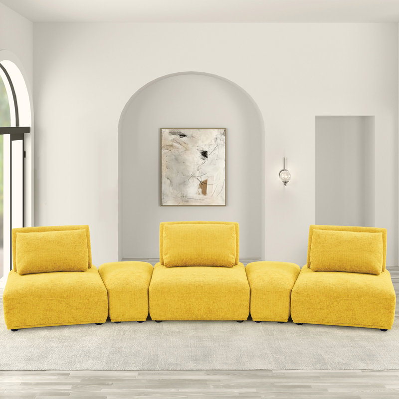 Canapé modulaire 5 pièces Aukeem, Polyester jaune