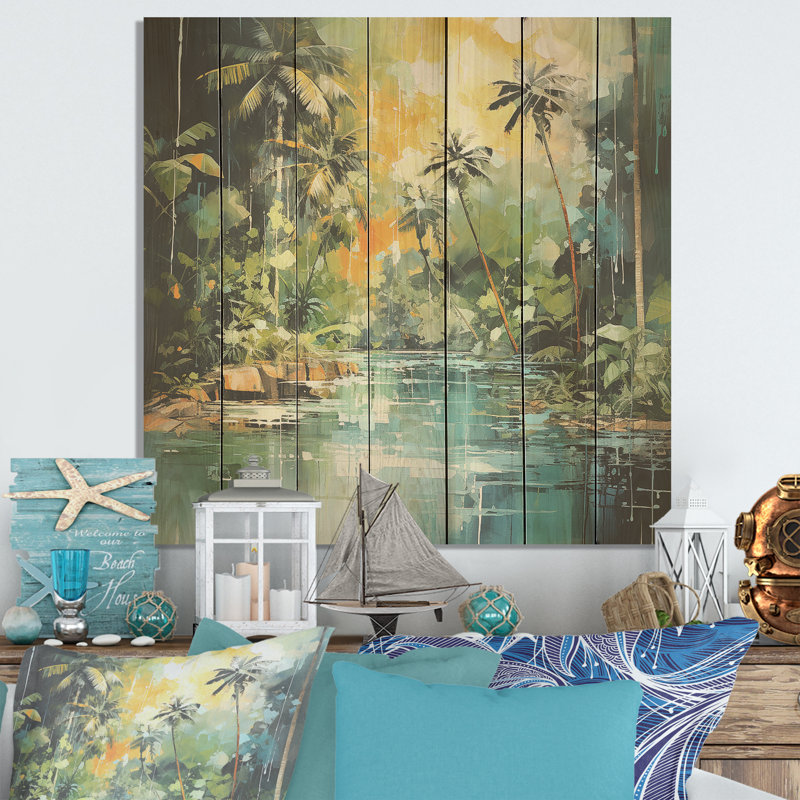Tropical Jungle River IV - Coastal Tropical On Wood Print, 36" H x 36" W