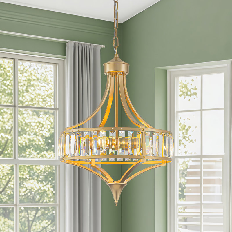 4 Light Crystal Drum Semi Flush Mount, Gold
