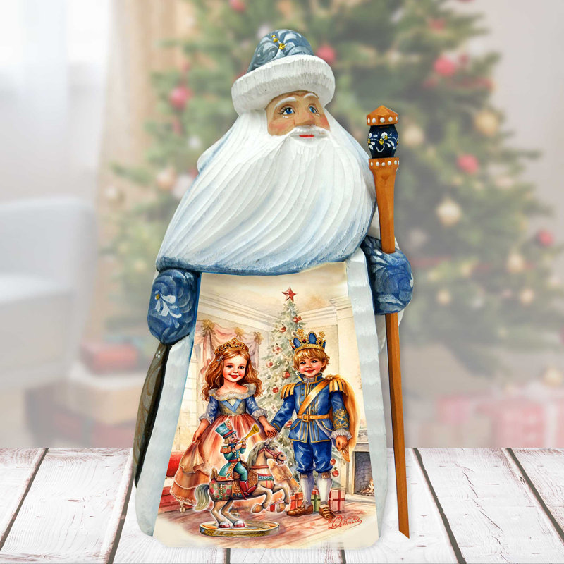 Clara And Nutcracker Prince Santa Wood Carved Figurine By G. Debrekht