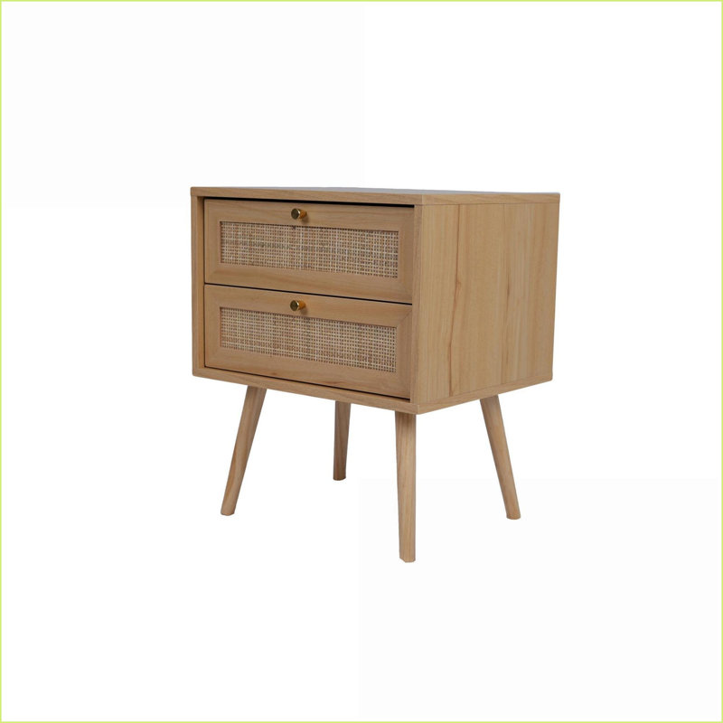 Table de chevet rétro à grain de bois rétro avec 2 tiroirs