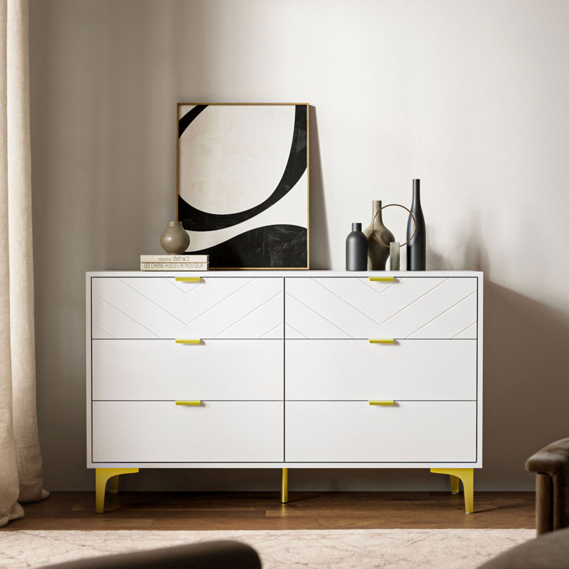 Commode double 6 tiroirs moderne noire, Blanc