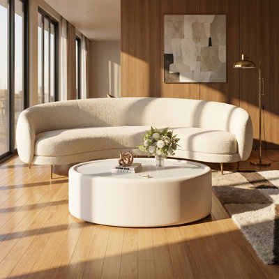Table basse 33,46 po ovale, avec rangement dissimulé, plateau en verre trempé avec revêtement en cuir de haute qualité, table basse avec rangement, style Mid-Century moderne, blanc