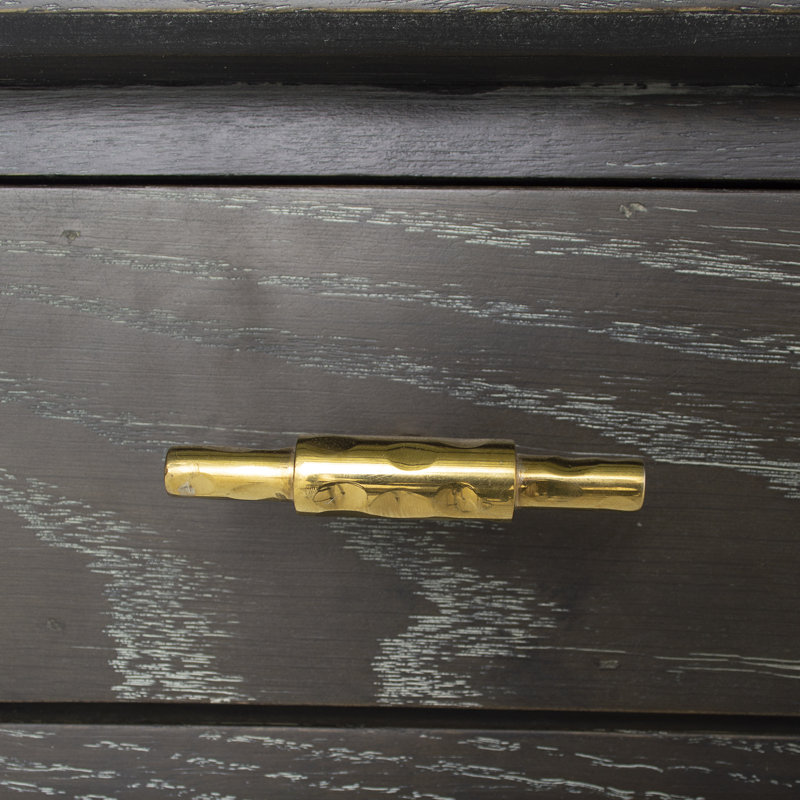 Nathan Dark Gray Cerused Oak Writing Desk with Gold Accents