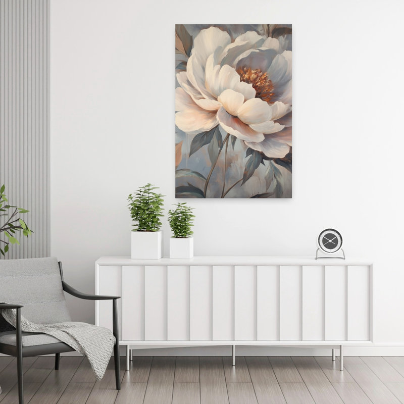Pivoine, duo I, art floral moderne, romantique et naturel, H 36 po x l 24 po