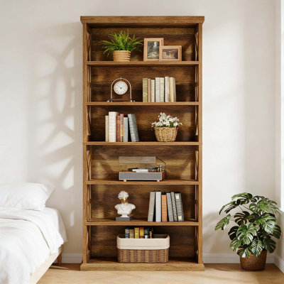 Bibliothèque classique en bois, tablettes élégantes, bibliothèque autoportante robuste
