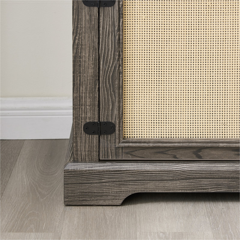 Antique Gray Rattan TV Stand with Cabinet for TVs Up to 70 Inches