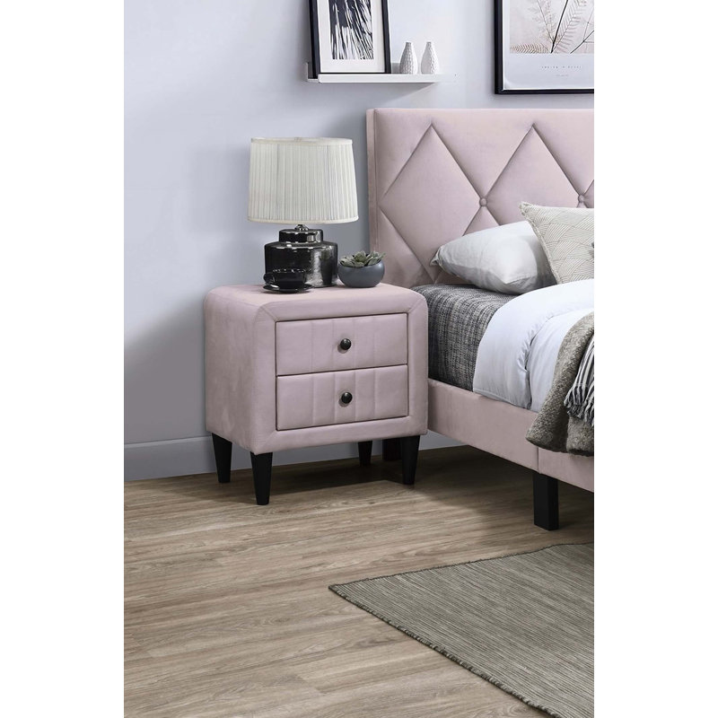 Velours rose clair magnifique table de chevet 1pc table de chevet 2 tiroirs mobilier de chambre design élégant