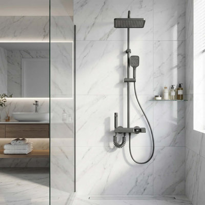 Shower Faucet System With 4-In-1 Water Outlets, Hand Shower, And Temperature Display