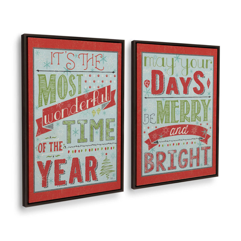 Frosted Merry Wishes, ensemble de 2 impressions sur toile, 37" H x 50" W, Impression encadrée sans passe-partout, Noir satiné