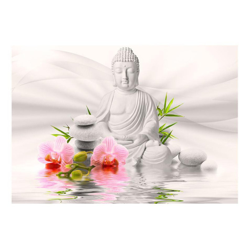 Adhésif mural Benish Buddha and Orchids, Rose tendre, 55" L x 77" W