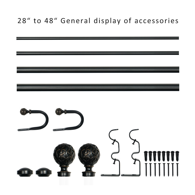 Tringle à rideaux double ajustable Devingo, 28” – 48”, Or noir