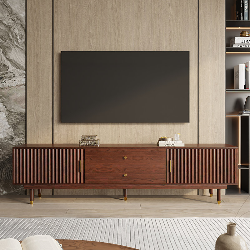 Mid-Century Modern TV Stand for 60+ Inch TVs, TV Console with 2 Storage Cabinets and 2 Drawers, Entertainment Center, Walnut