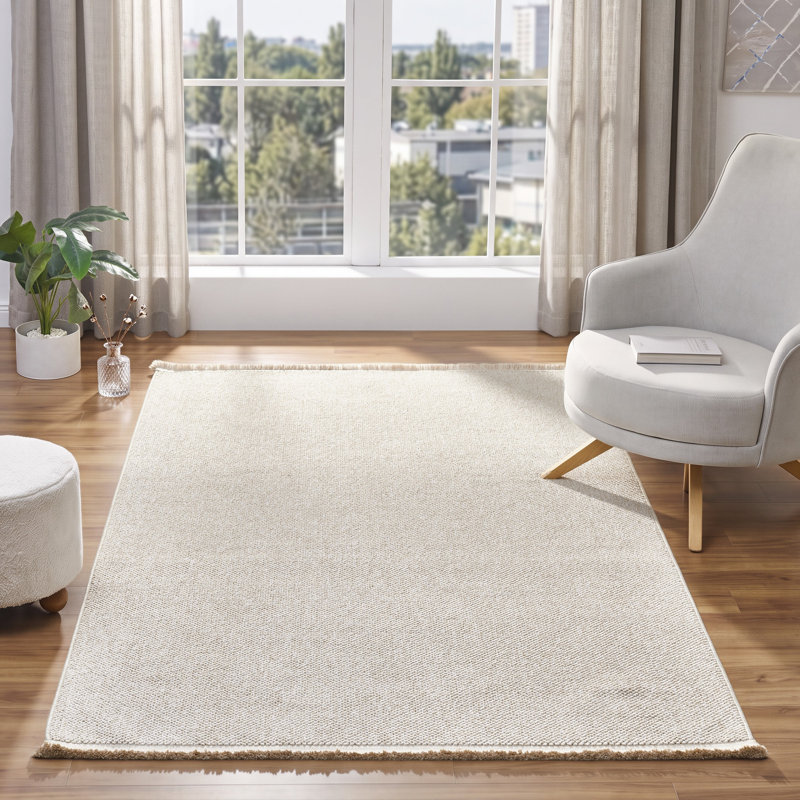 Tapis texturé à franges, Beige, Rectangulaire 8 pi x 10 pi