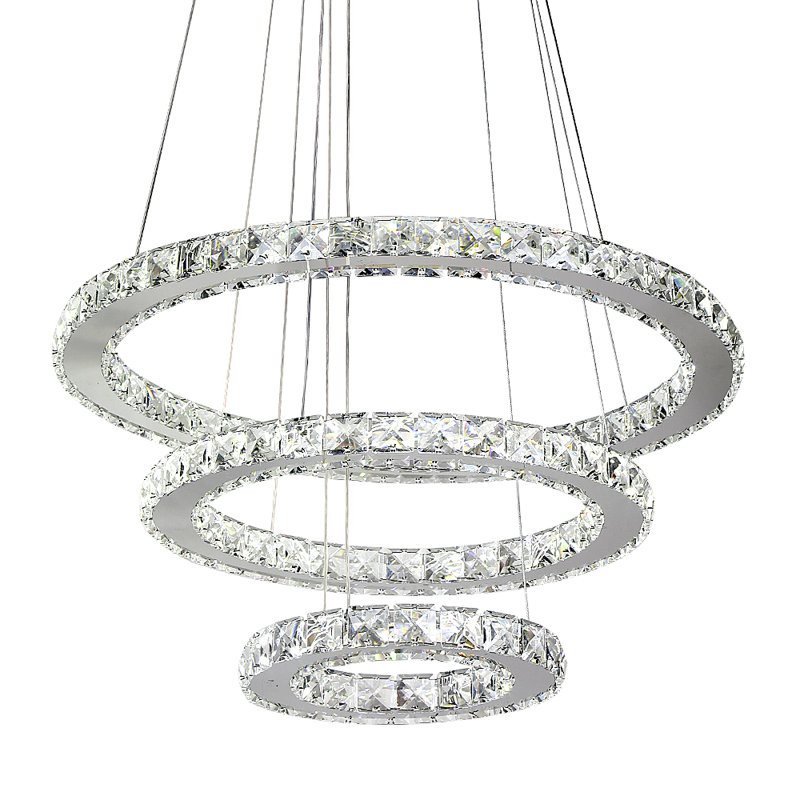 Cheyenne 3-Light Modern Tiered LED Chandelier with Stainless Steel Frame & Crystal Accents