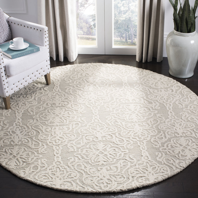 Tapis damassé en laine touffeté à la main Davyan, Rond 4 pi