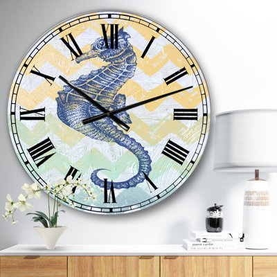 Chevron-hippocampe-7914 - Grande horloge murale nautique et côtière