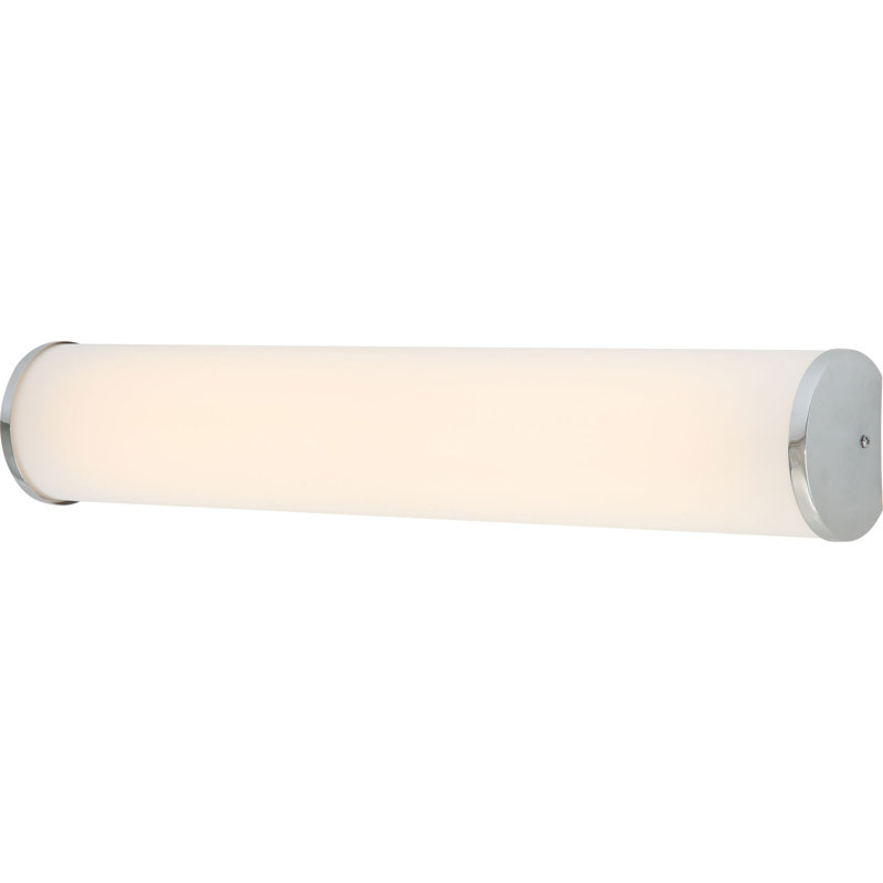 1-Light Integrated LED Indoor or Outdoor Chrome Bath or Vanity Bar Light, Wall Mount, or Wall Sconce with Smooth Solid White Acrylic Diffuser Tube