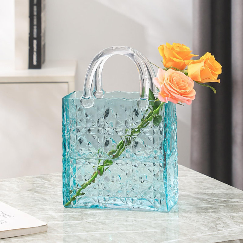 Vase de table en verre Xhésika, Bleu clair
