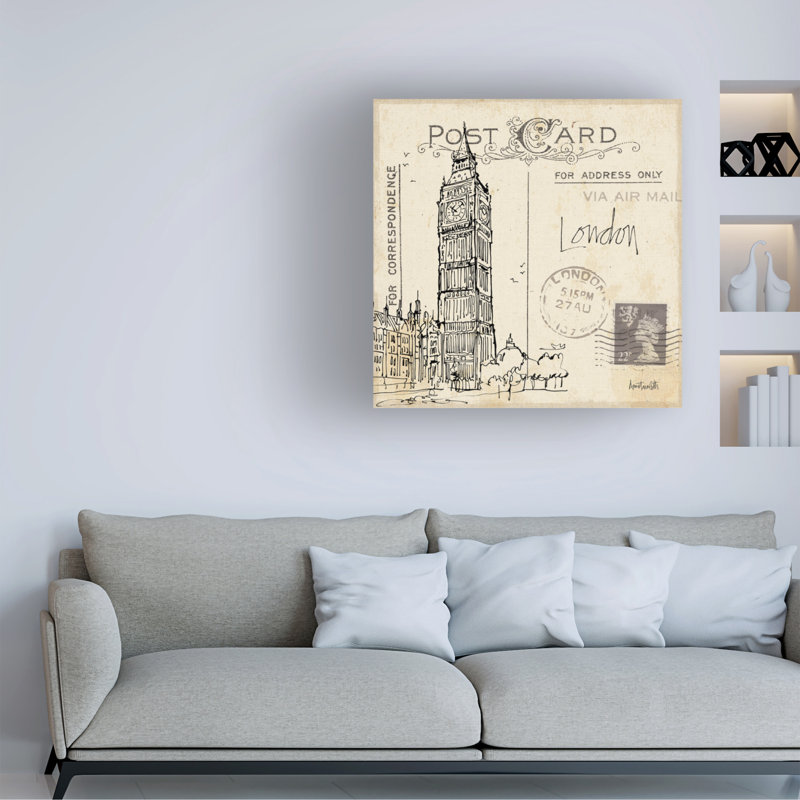 «Post card Sketches II» par Anne Tavoletti - peinture sur toile tendue, H 35 po x l 35 po x P 2 po