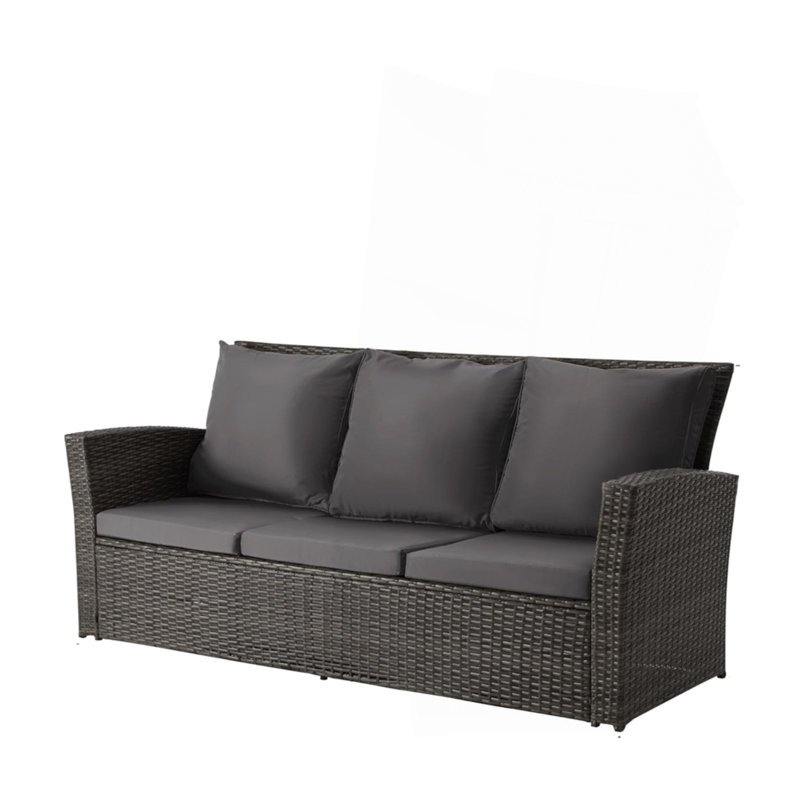 Canapé de patio 67,7 po en osier 3 places avec coussins épais toutes saisons, Dark Grey, Noir