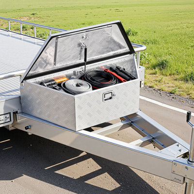 Trailer Tongue Box, 39" x 16.5" x 12" Aluminum Trailer Tongue Tool Box, Heavy Duty Storage Organizer with Lock & Keys, Utility Tool Chest for Pickup Truck Bed, RV, SUV, Off-Road Vehicle, Silver