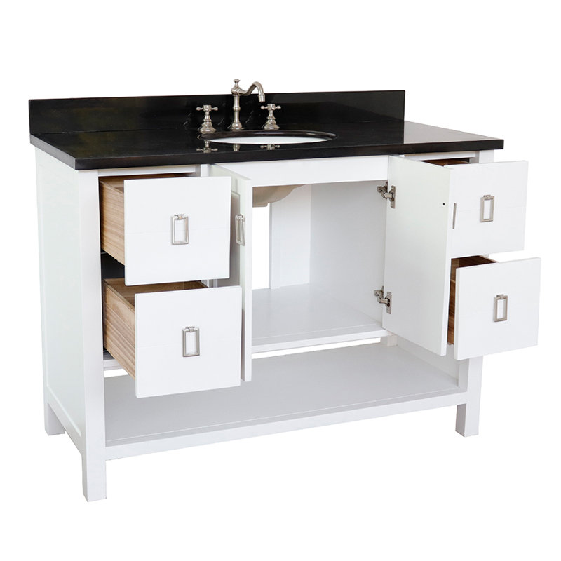 Wilhoit 49'' Single Bathroom Vanity with Top, White/Black Galaxy