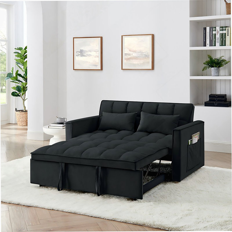 Cubbindall Upholstered Convertible Sofa Bed,Sleeper Sofa,Velvet Sofa,Modern Sofa,Accent Sofa, Black Teddy 1