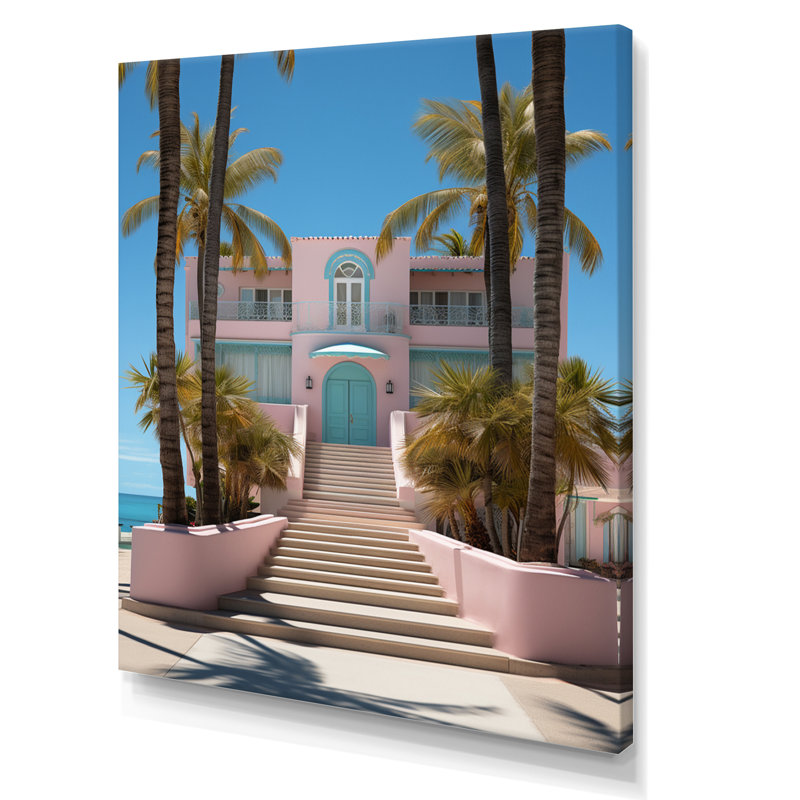 Laragh Miami, maison rose V, H 20 po x l 12 po x P 1 po, Toile tendue