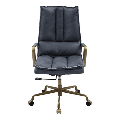 Chaise de bureau en cuir gris pivotant à 360 degrés, hauteur de siège réglable, roulettes, base à 5, coussin rare et dossier merveilleux