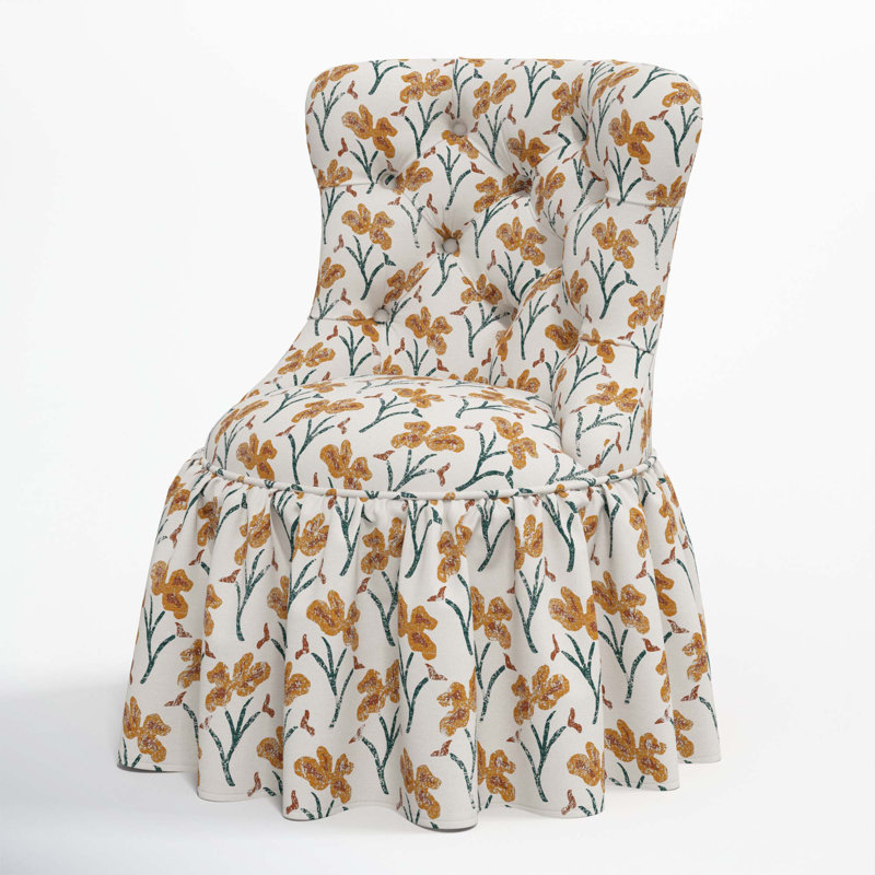 Chaise d'appoint rembourrée Minnie, Ocre et bleu sarcelle floral Vanves