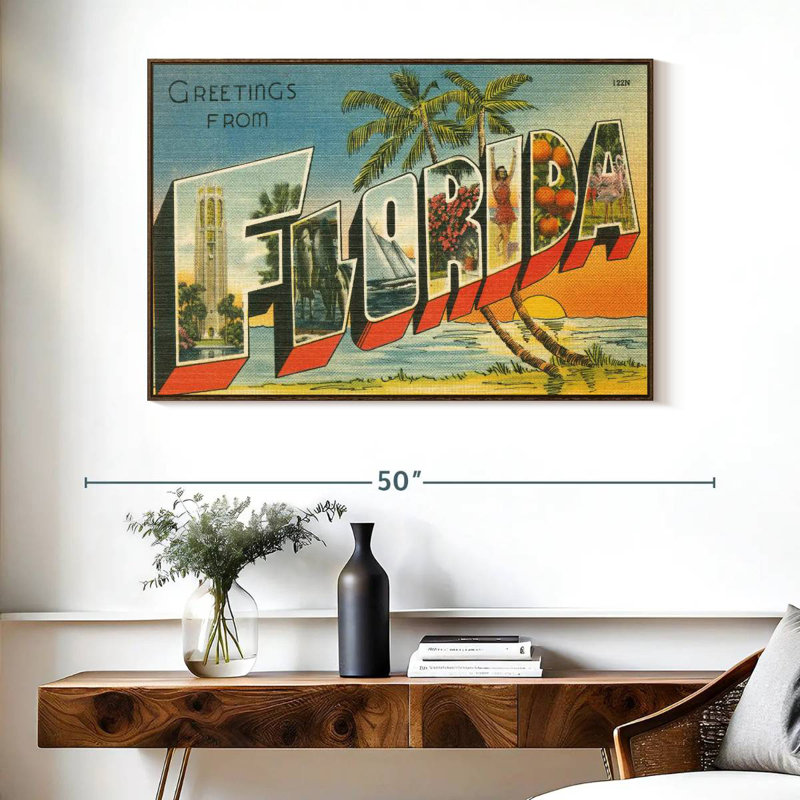 Greetings From Florida, Cadre flottant noyer, 40 po x 27 po