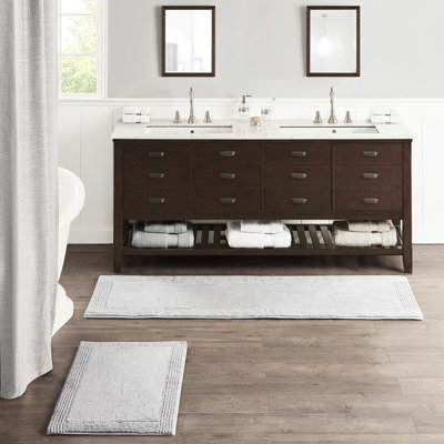 Tapis pour salle de bain réversible 100% coton 3000 g / m², gris 21 x 34 po, doux et charmant