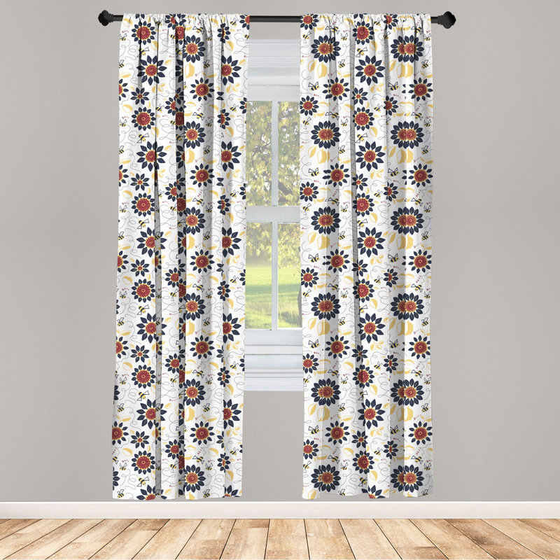 Floral Semi-Sheer Rod Pocket Curtain Panels, 28" W x 63" L