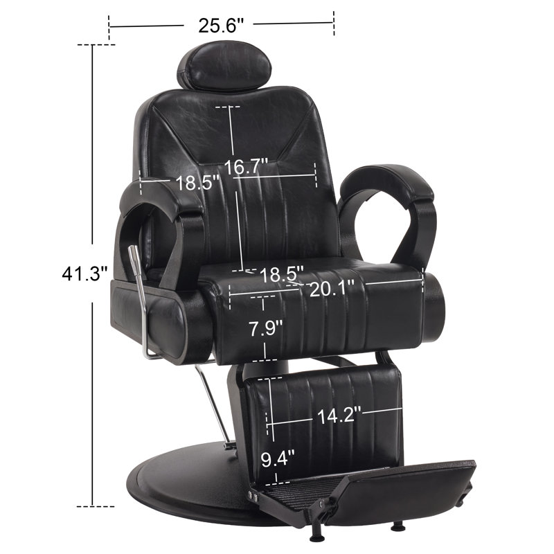 Fauteuil de coiffeur inclinable et pivotant Melat Vintage, Noir, noir, noir, noir