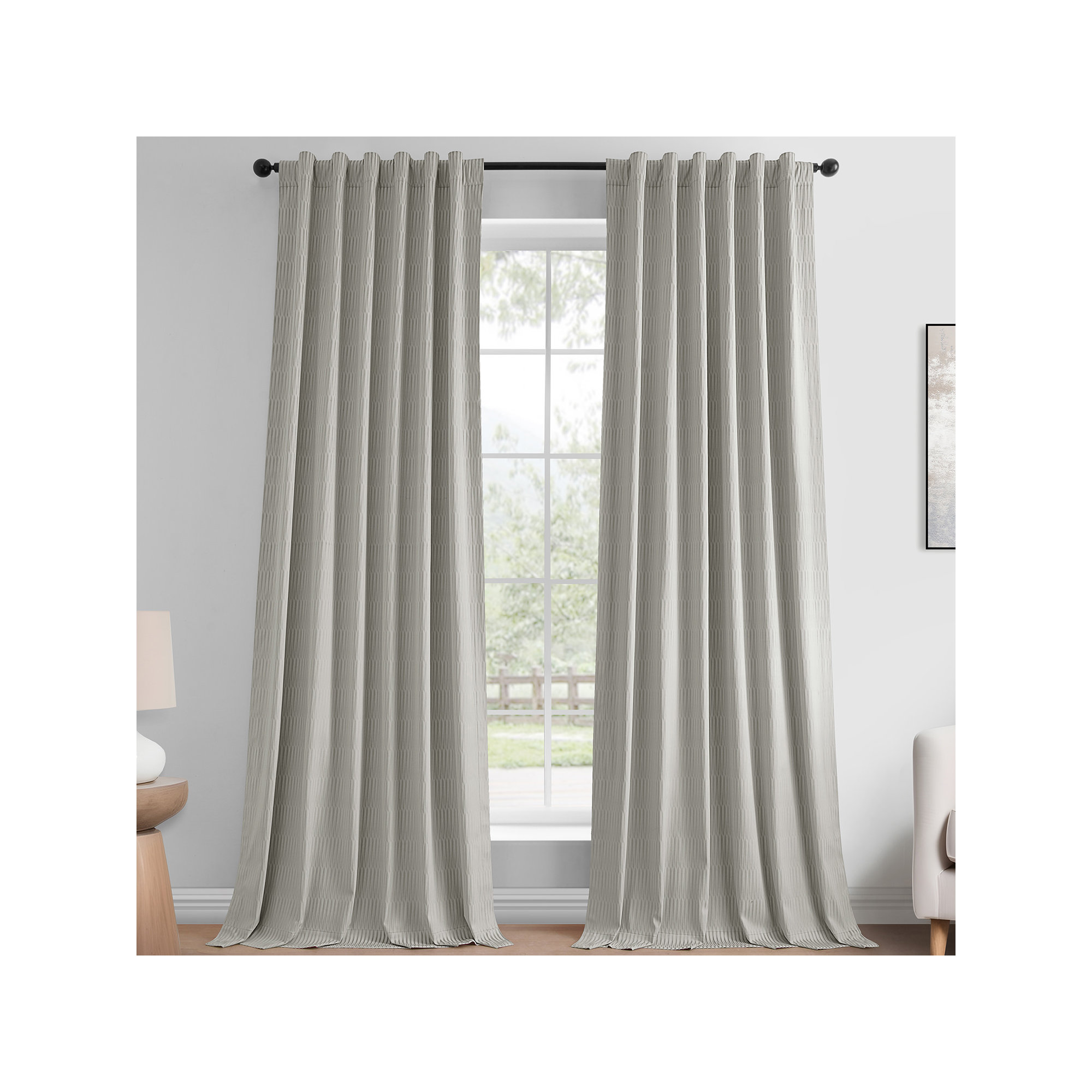 Akieba Lines Velvet Room Darkening Curtains, Ivory, 50" W x 108" L