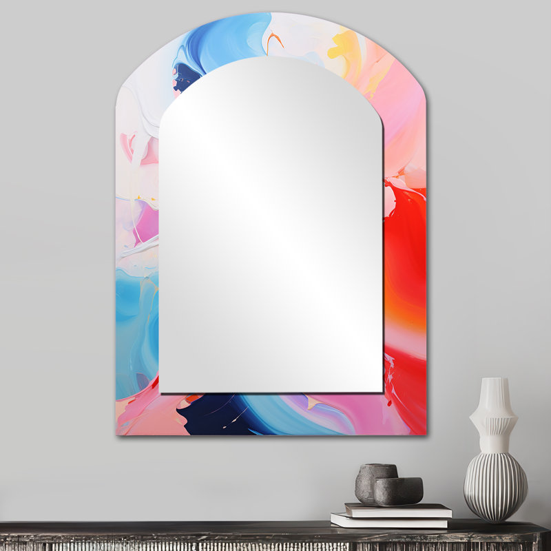 Blue An Pink Paint Storm V - Abstract Arch Decorative Mirror On Metal, 34" x 25"