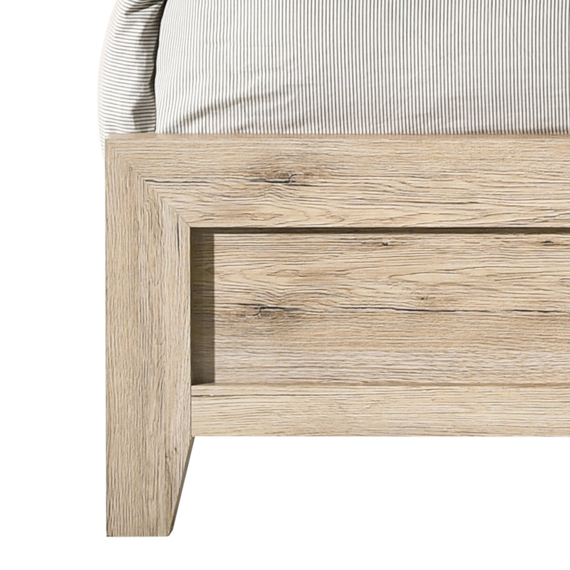 Grand lit naturel pour une ambiance de chambre à coucher tranquille avec tête de lit à panneau et mécanisme de glissière en métal