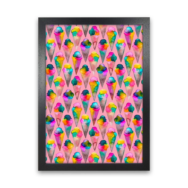 Cute Ice Creams Kids Pink - Print, Black Framed, 88cm H x 64cm W x 3cm D